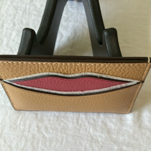Coach: Tan Slim Credit Card Holder with Pink Lips- Wallet - Picture 12 of 16